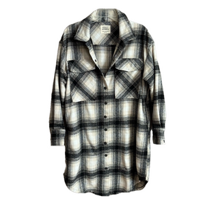 Ashley by 26 International Oversized Plaid Shacket Overcoat with Pockets Medium